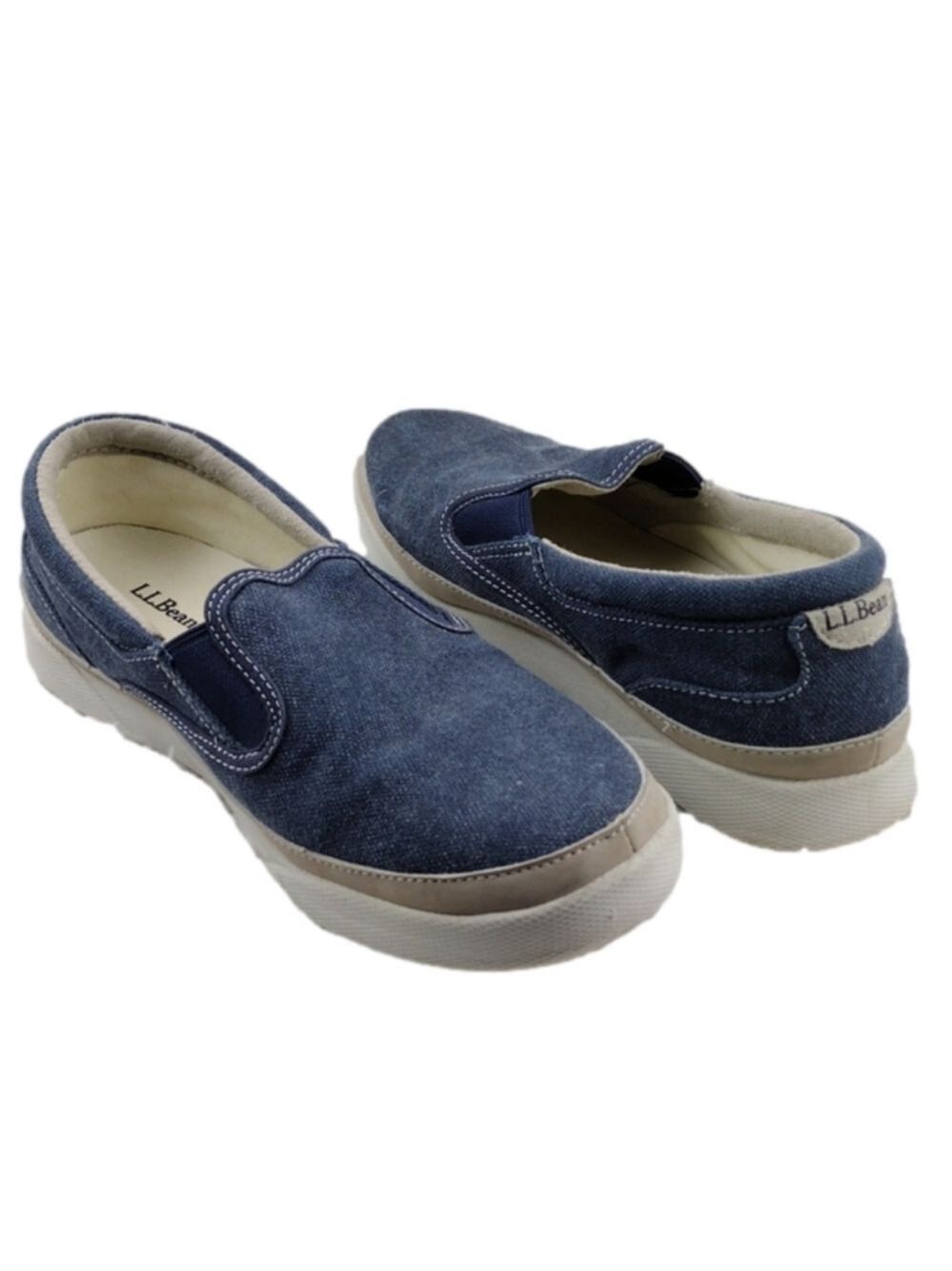L.L. Bean Blue Denim Canvas Upper Round Toe Platform Slip On Casual Sneaker Shoe